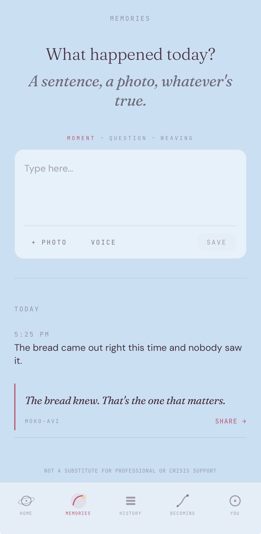 Memories: a saved line and the app's single reply
